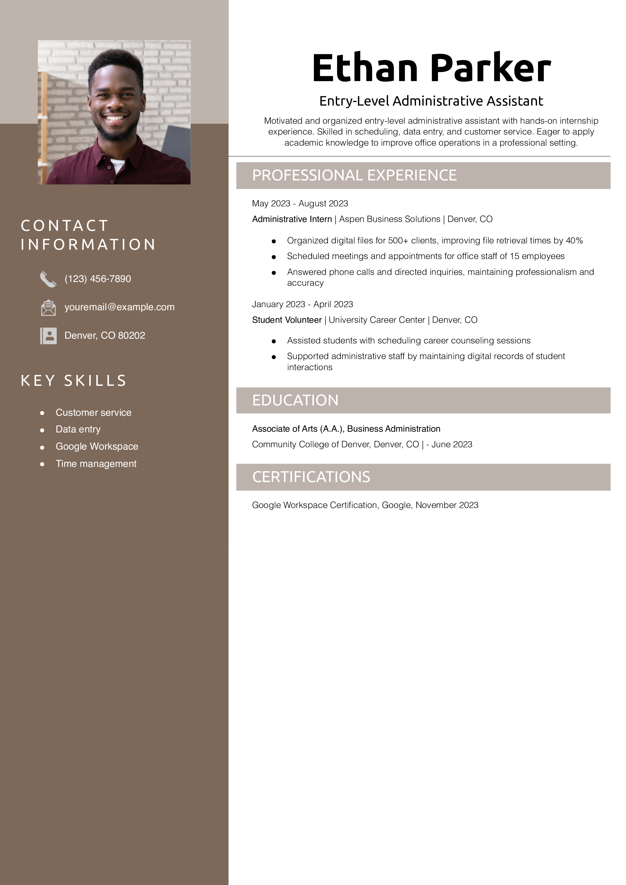 Entry-Level Administrative Assistant Resume Example
