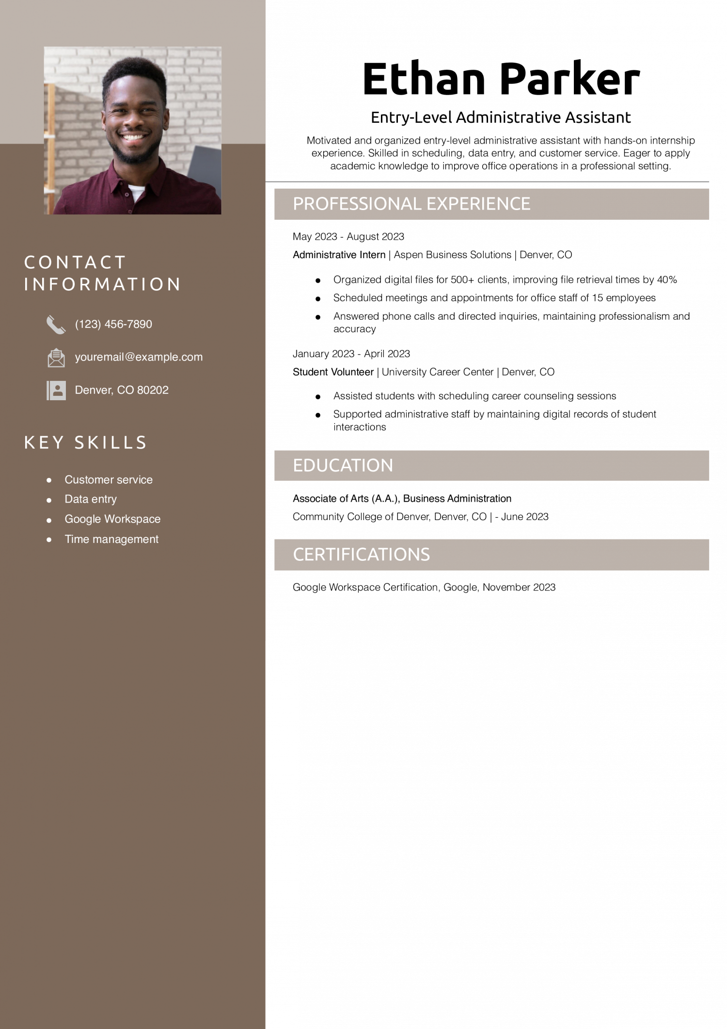 Entry-Level Administrative Assistant Resume Example