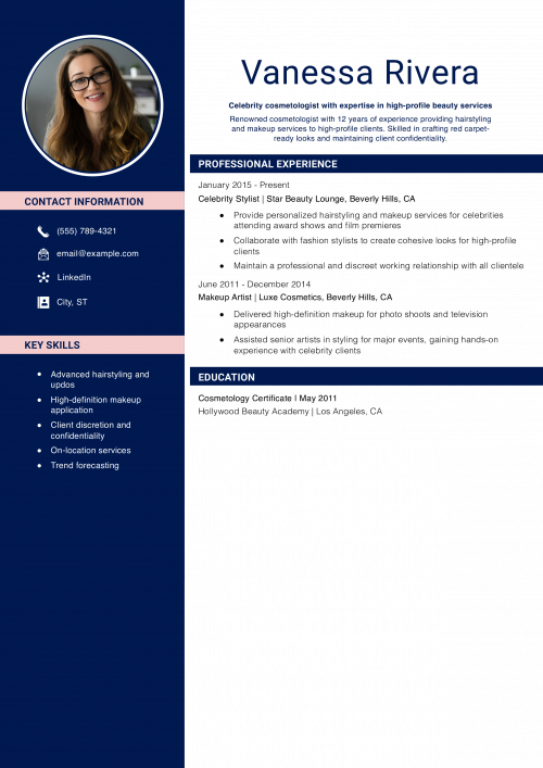 Celebrity Cosmetologist Resume Example