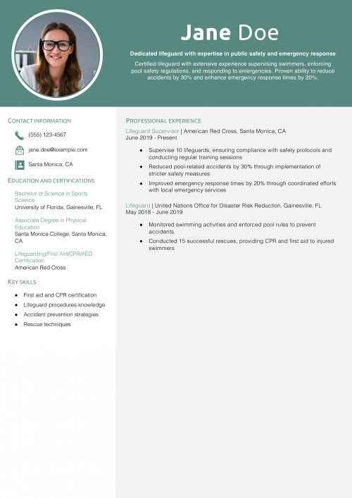 Lifeguard Resume Example