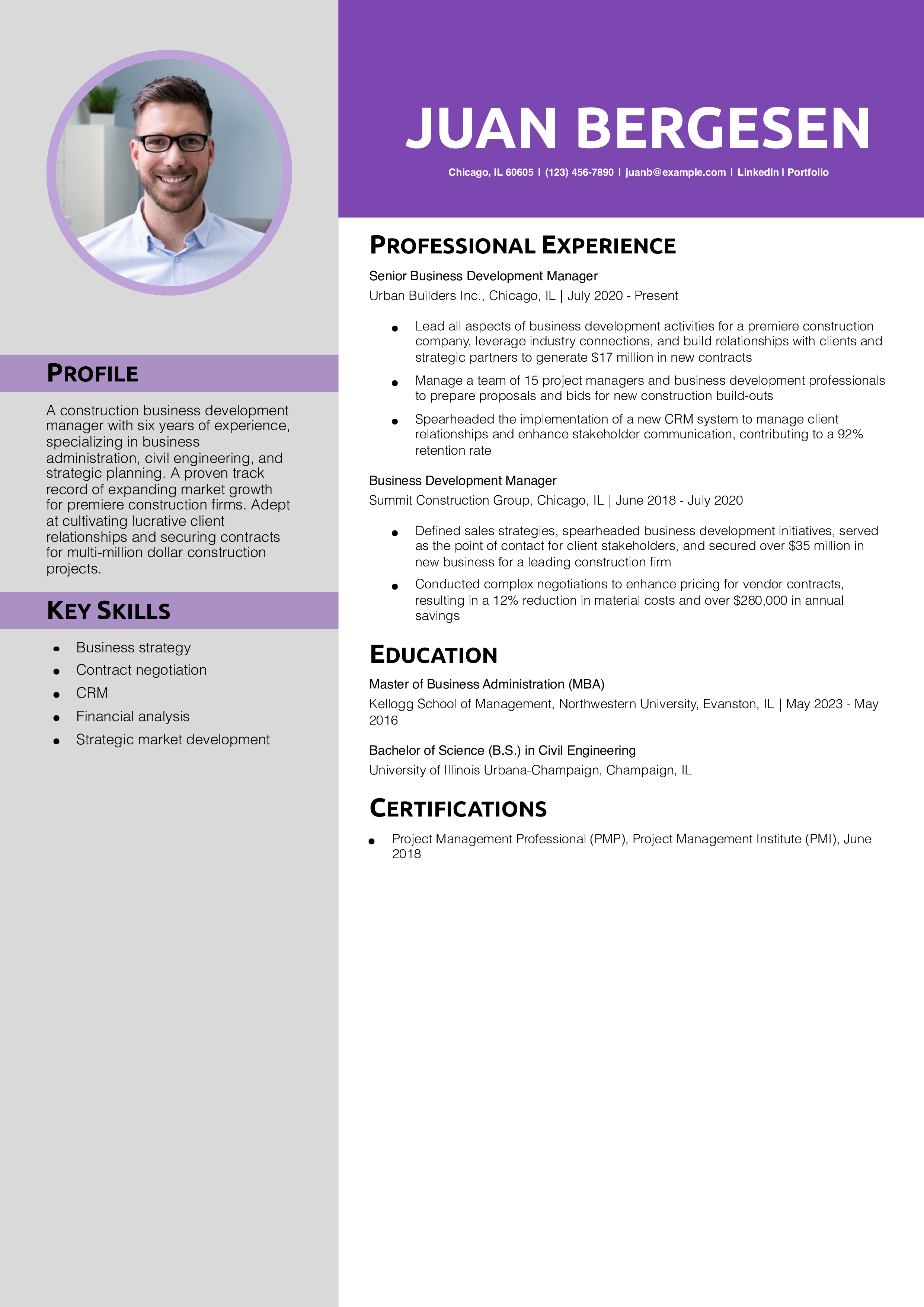 Construction Business Development Manager Resume