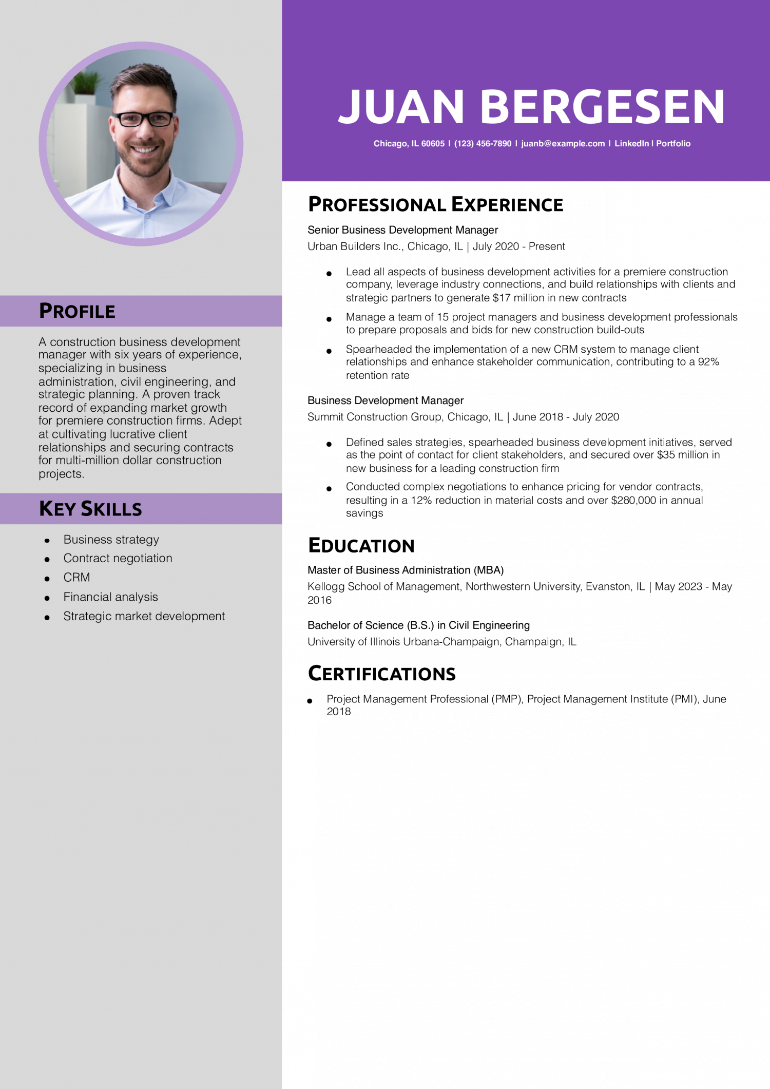 Construction Business Development Manager Resume