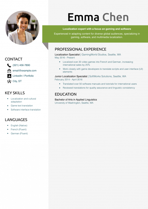 Localization Specialist Resume Example