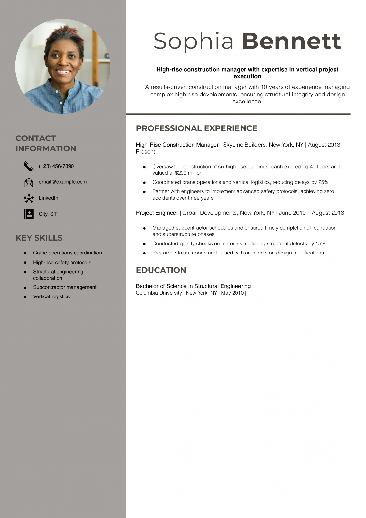 High-Rise Construction Manager Resume Example
