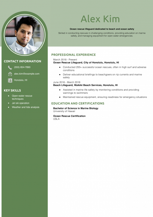 Ocean Rescue Lifeguard Resume Example