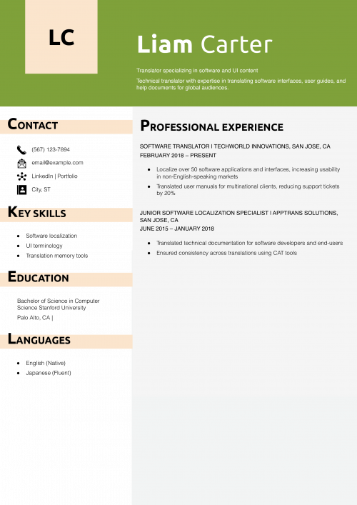 Software Translator Resume Example