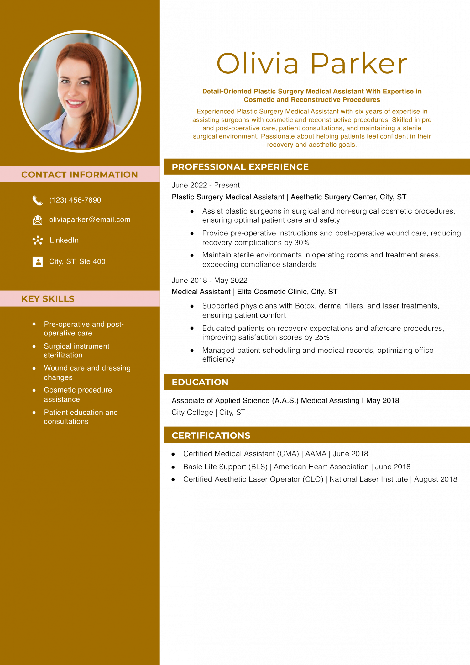 Plastic Surgery Medical Assistant Resume Example