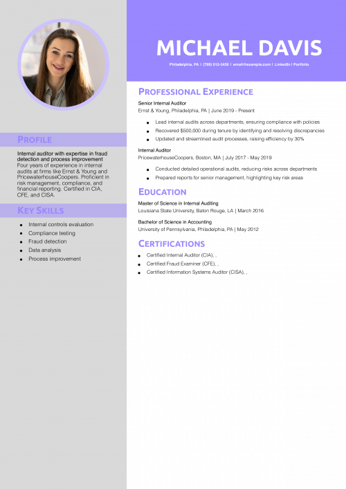 Internal Auditor Resume Example