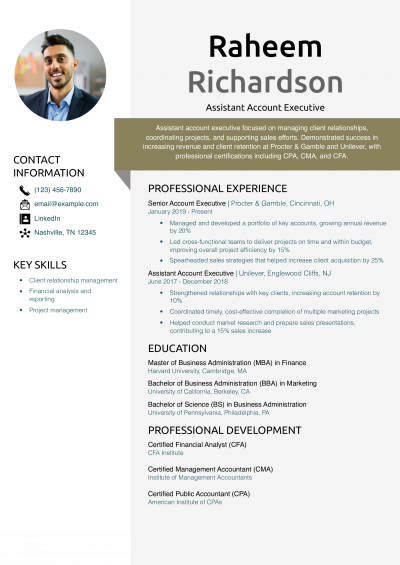 Assistant Account Executive Resume Example