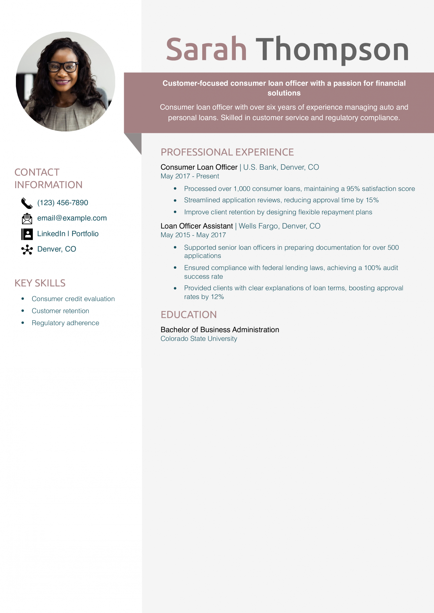 Consumer Loan Officer Resume Example