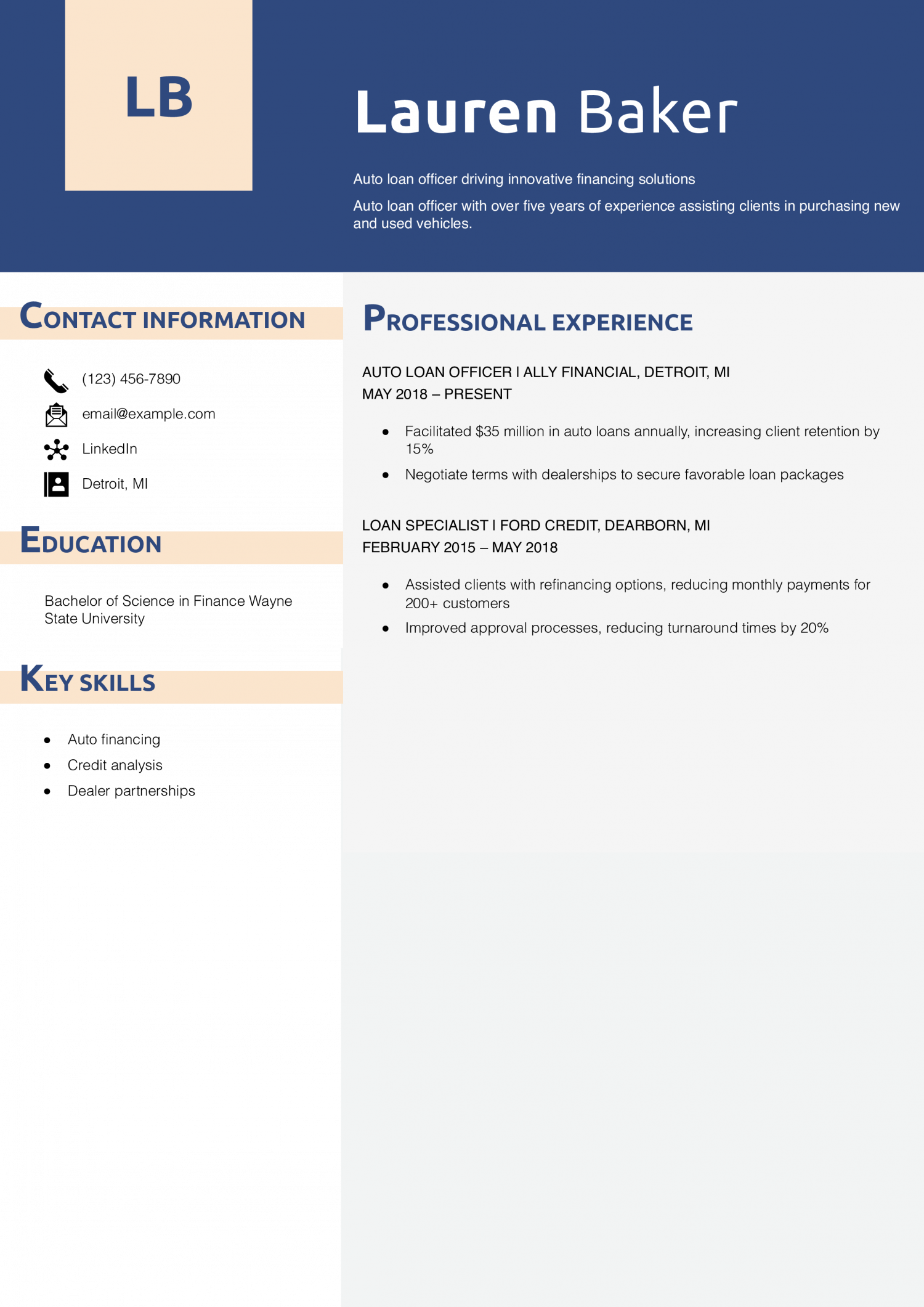 Auto Loan Officer Resume Example