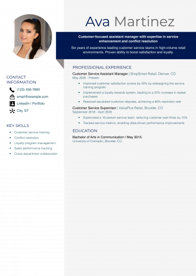 Customer Service Assistant Store Manager Resume Example