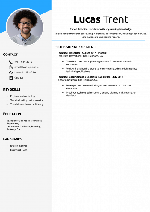 Technical Translator Resume Example