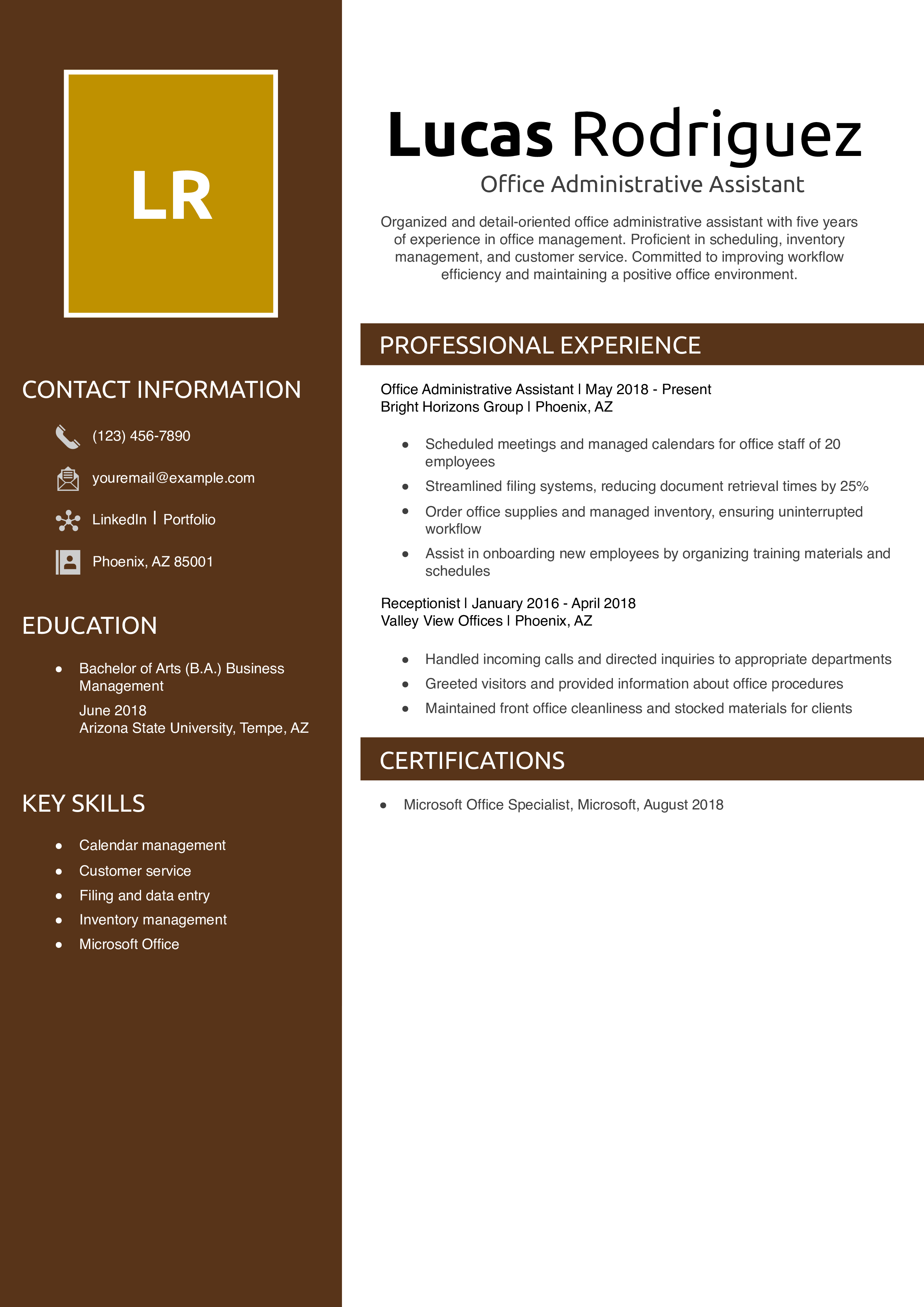 Office Administrative Assistant Resume Example