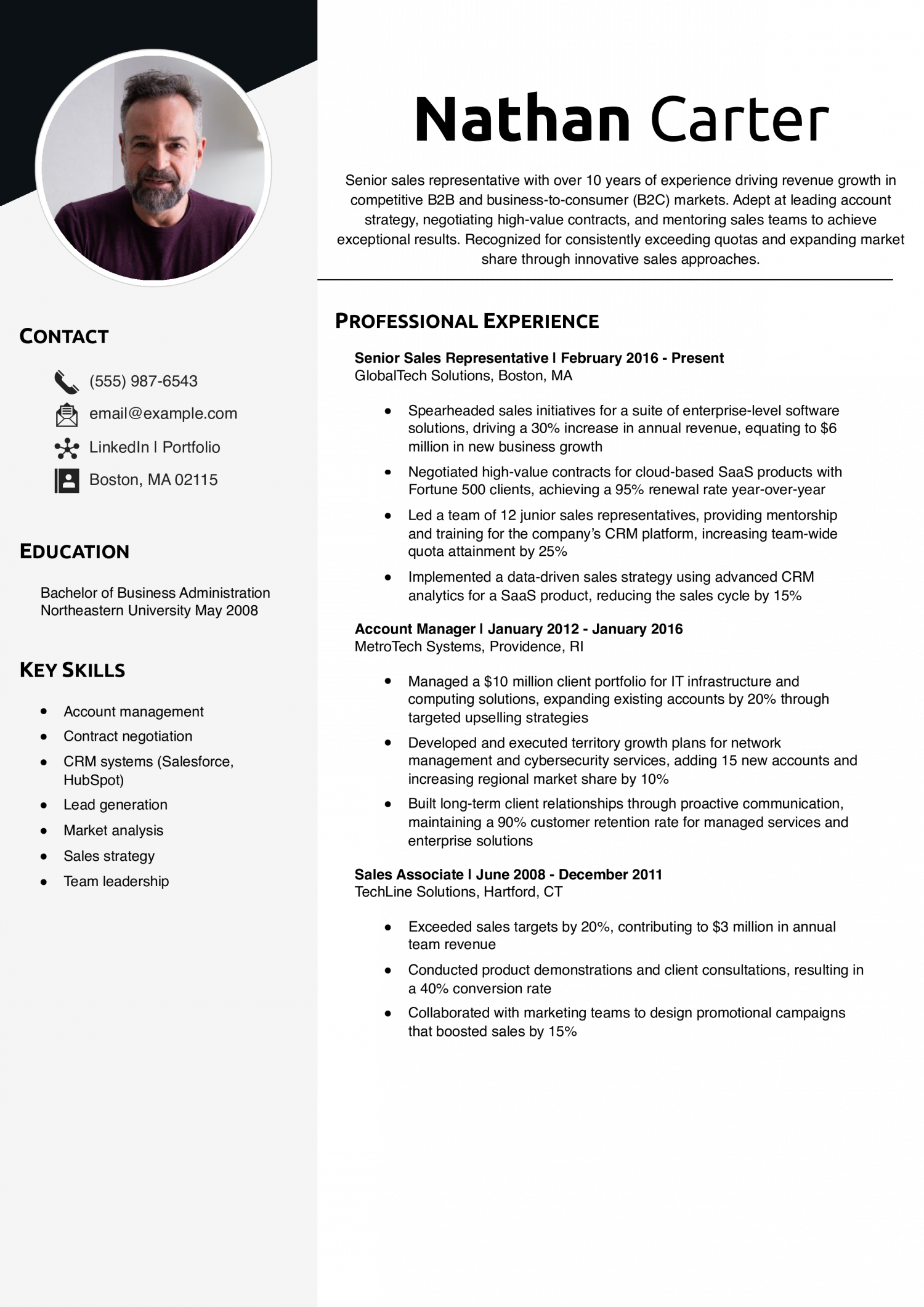 Senior Sales Representative Resume Example
