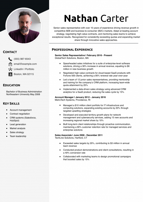 Senior Sales Representative Resume Example