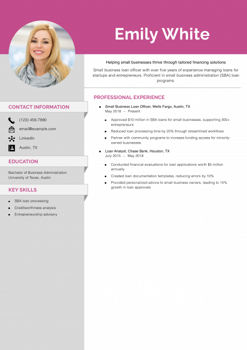 Small Business Loan Officer Resume Example