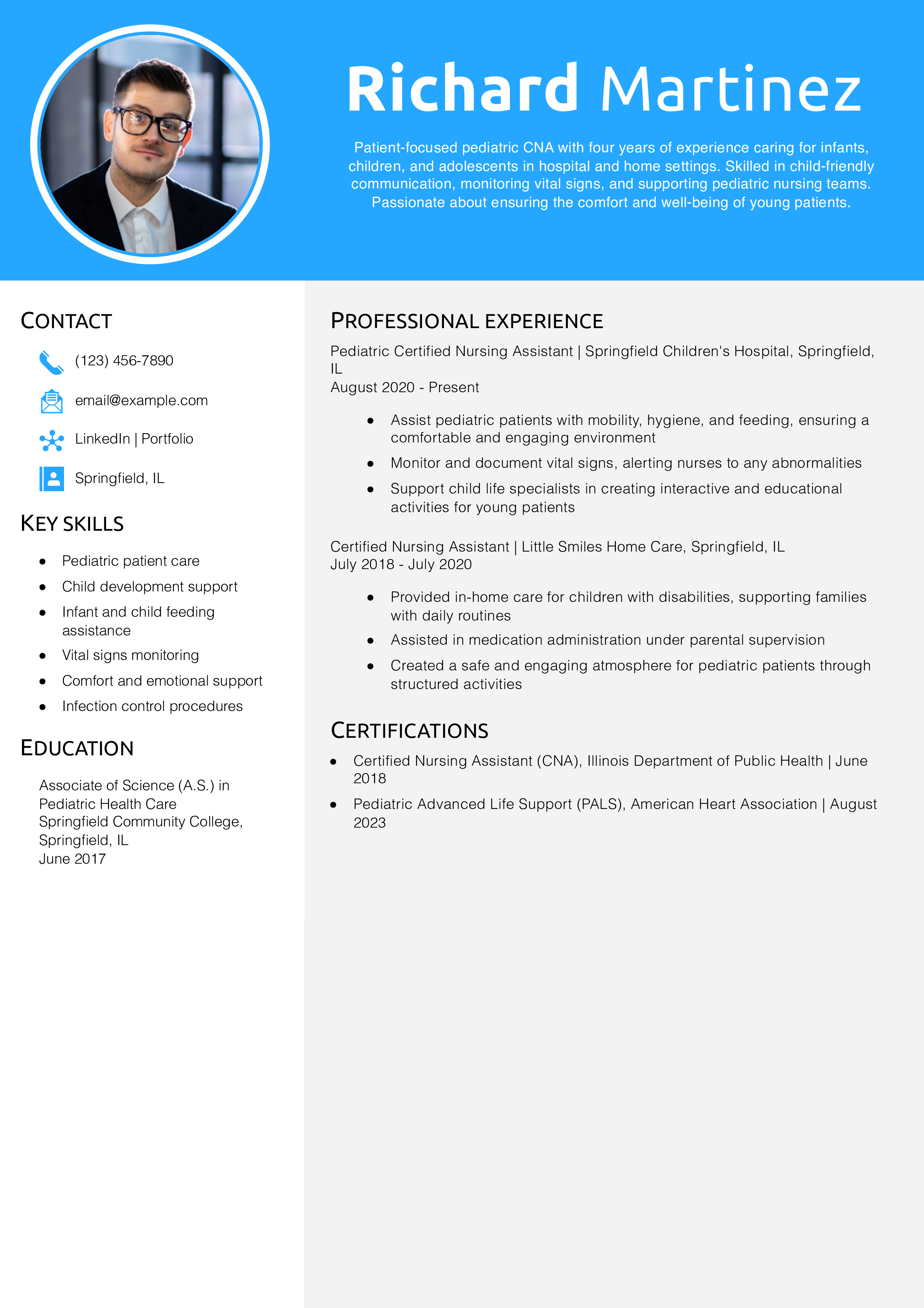 Pediatric CNA Resume