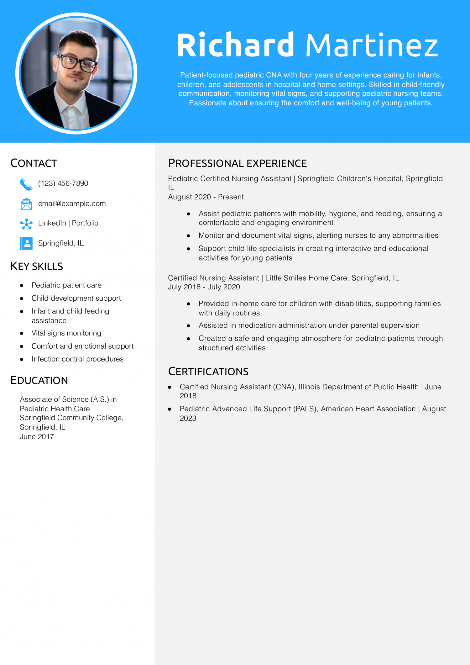 Pediatric CNA Resume