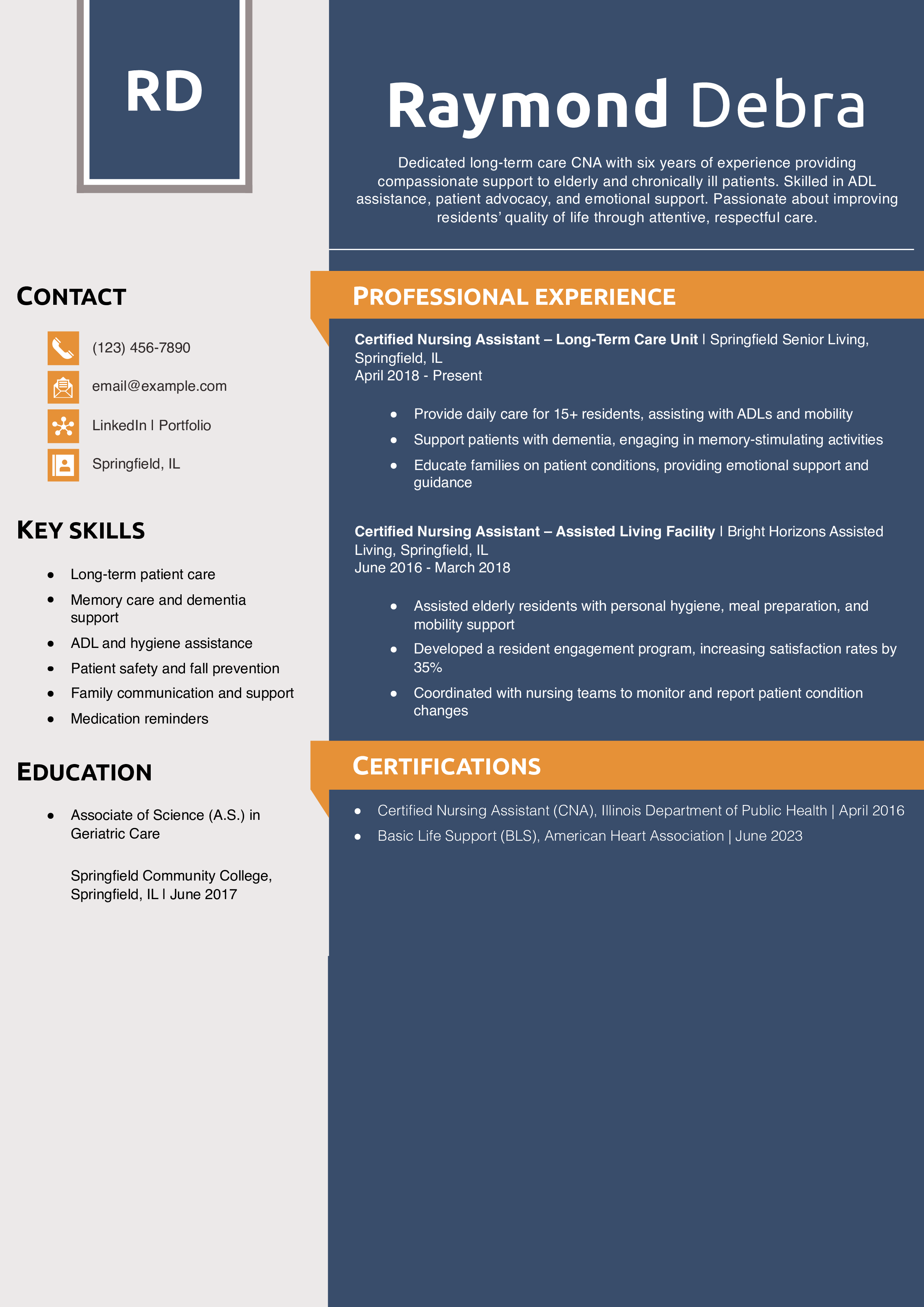Long-Term Care CNA Resume