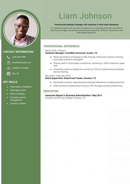 Food Store Assistant Manager Resume Example