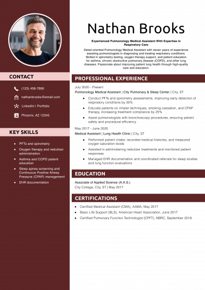 Pulmonology Medical Assistant Resume Example