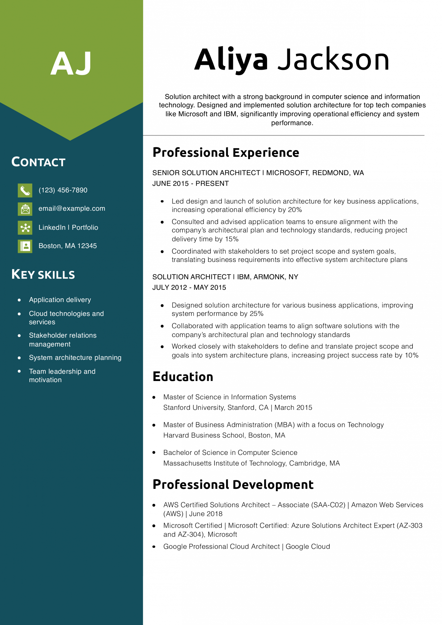 Solution Architect Resume Example
