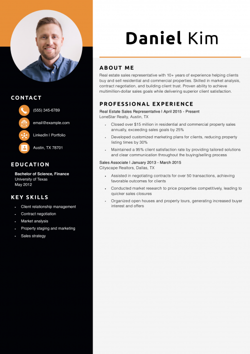 Real Estate Sales Representative Resume Example