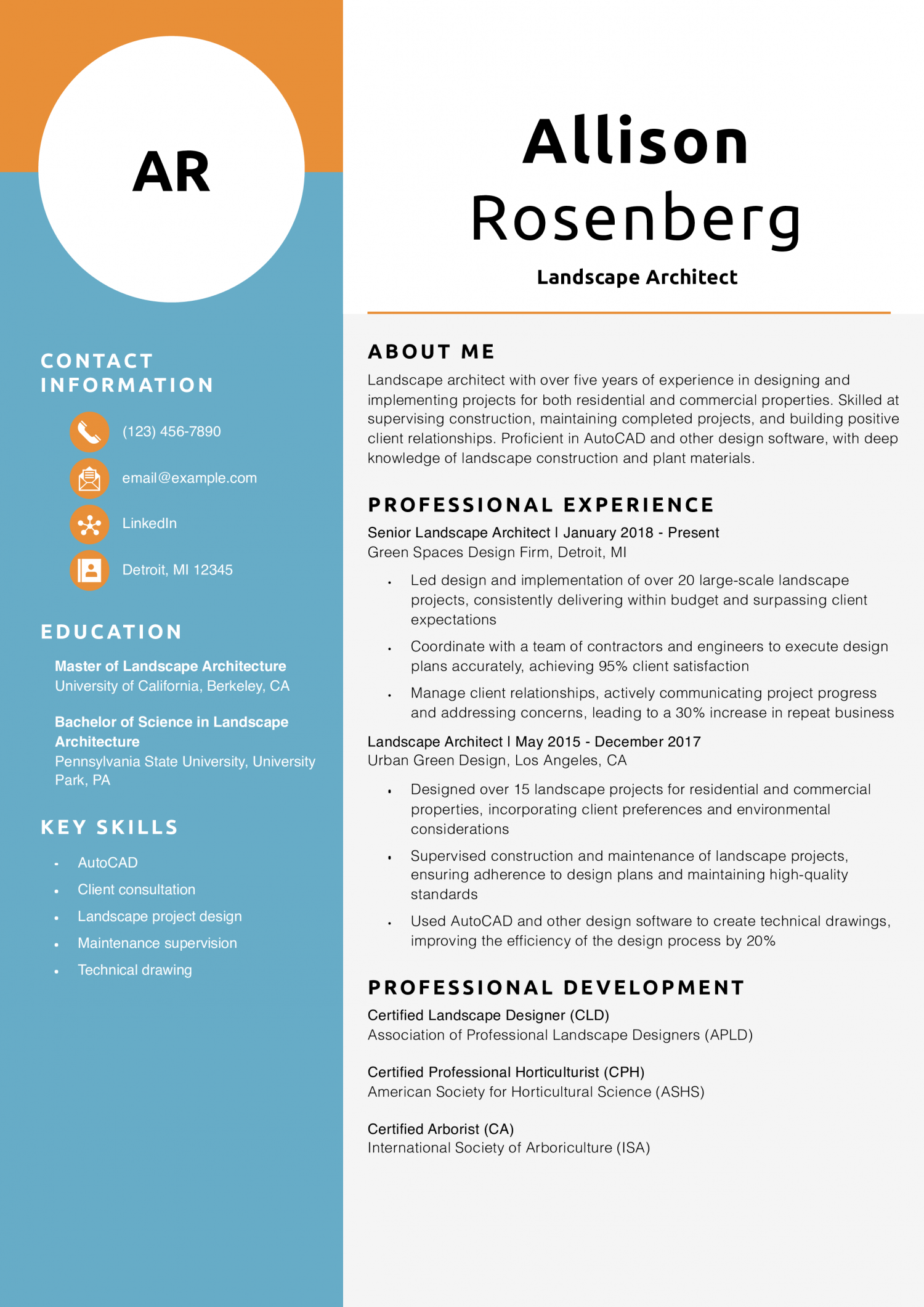 Landscape Architect Resume Example