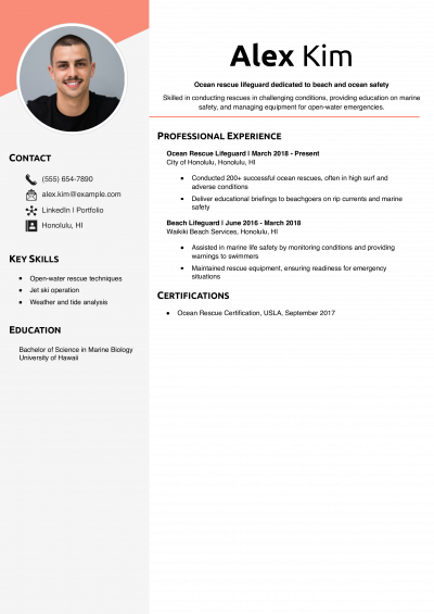 Ocean Rescue Lifeguard Resume Example