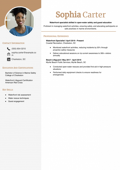 Waterfront Specialist Resume Example