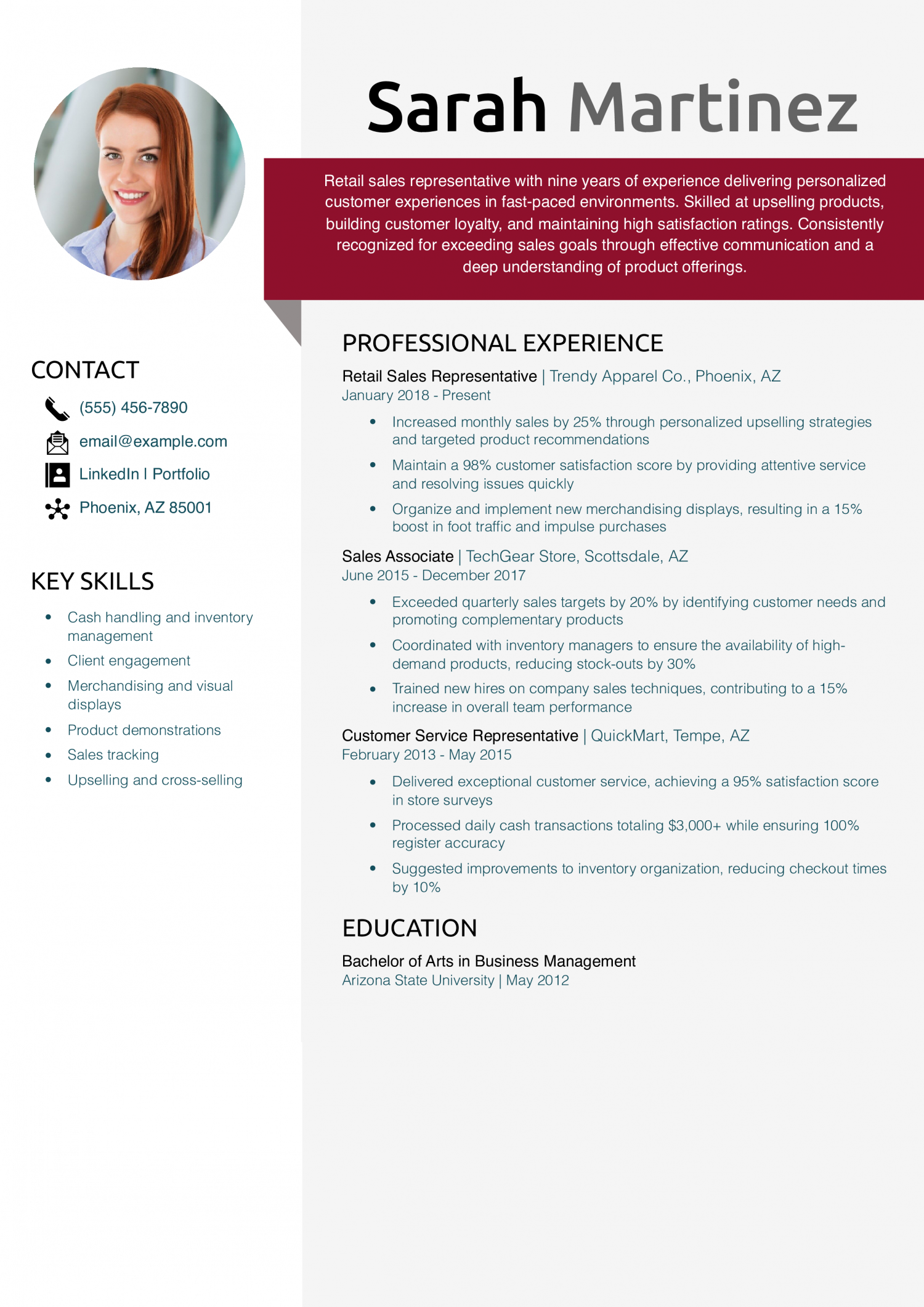 Retail Sales Representative Resume Example