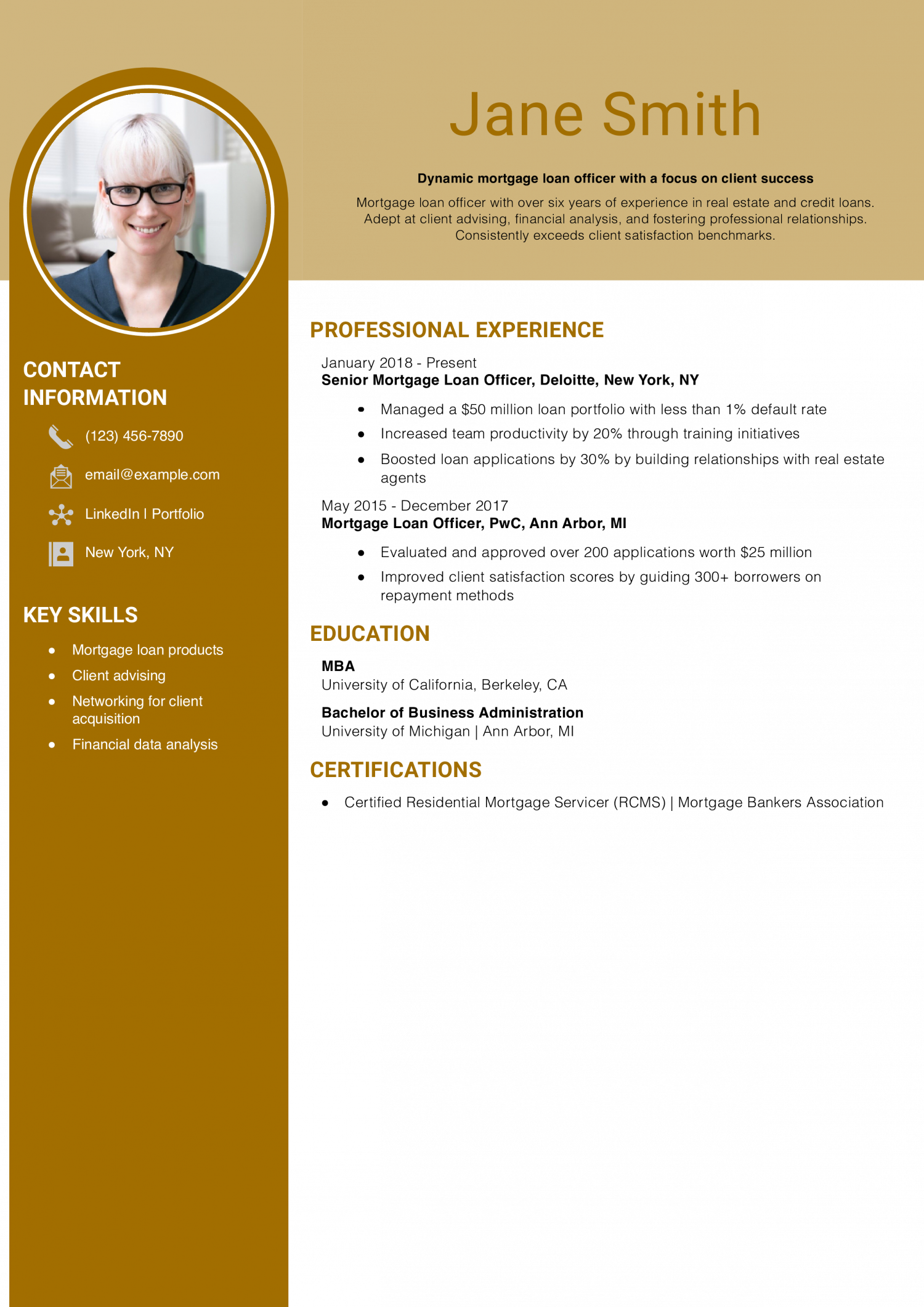 Mortgage Loan Officer Resume Example