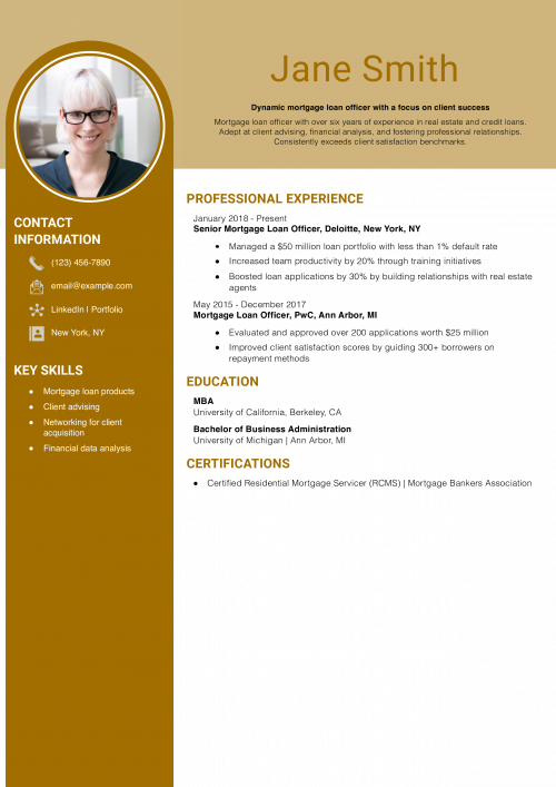 Mortgage Loan Officer Resume Example