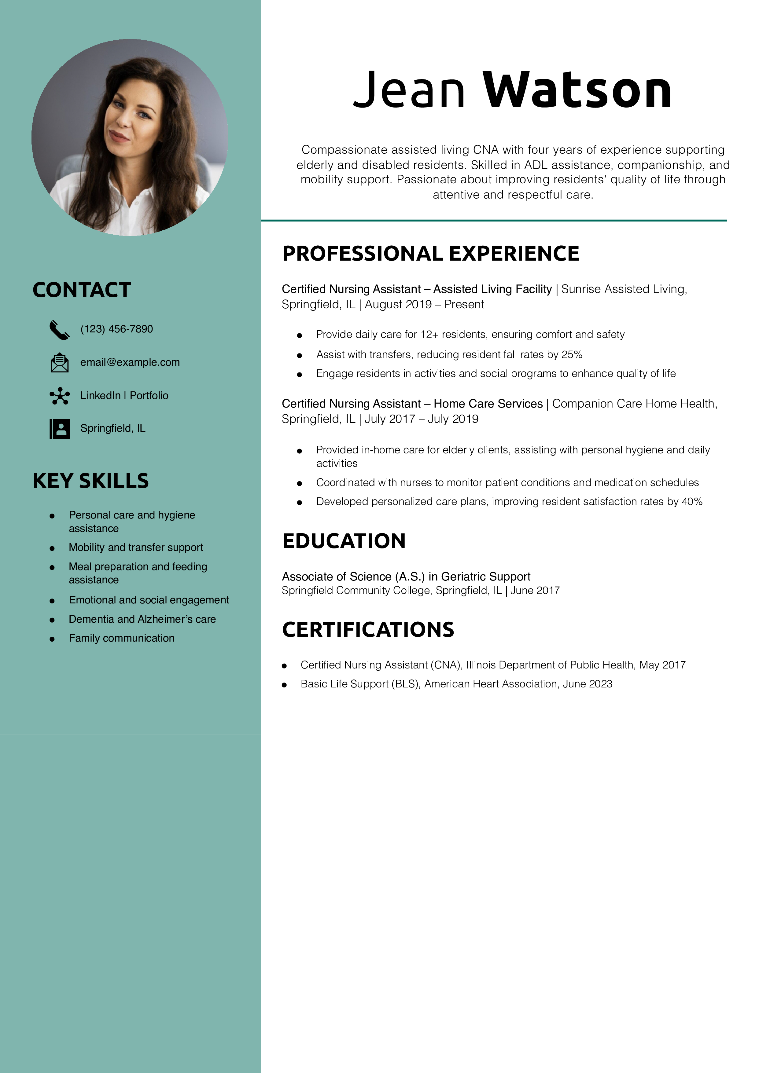 Assisted Living CNA Resume