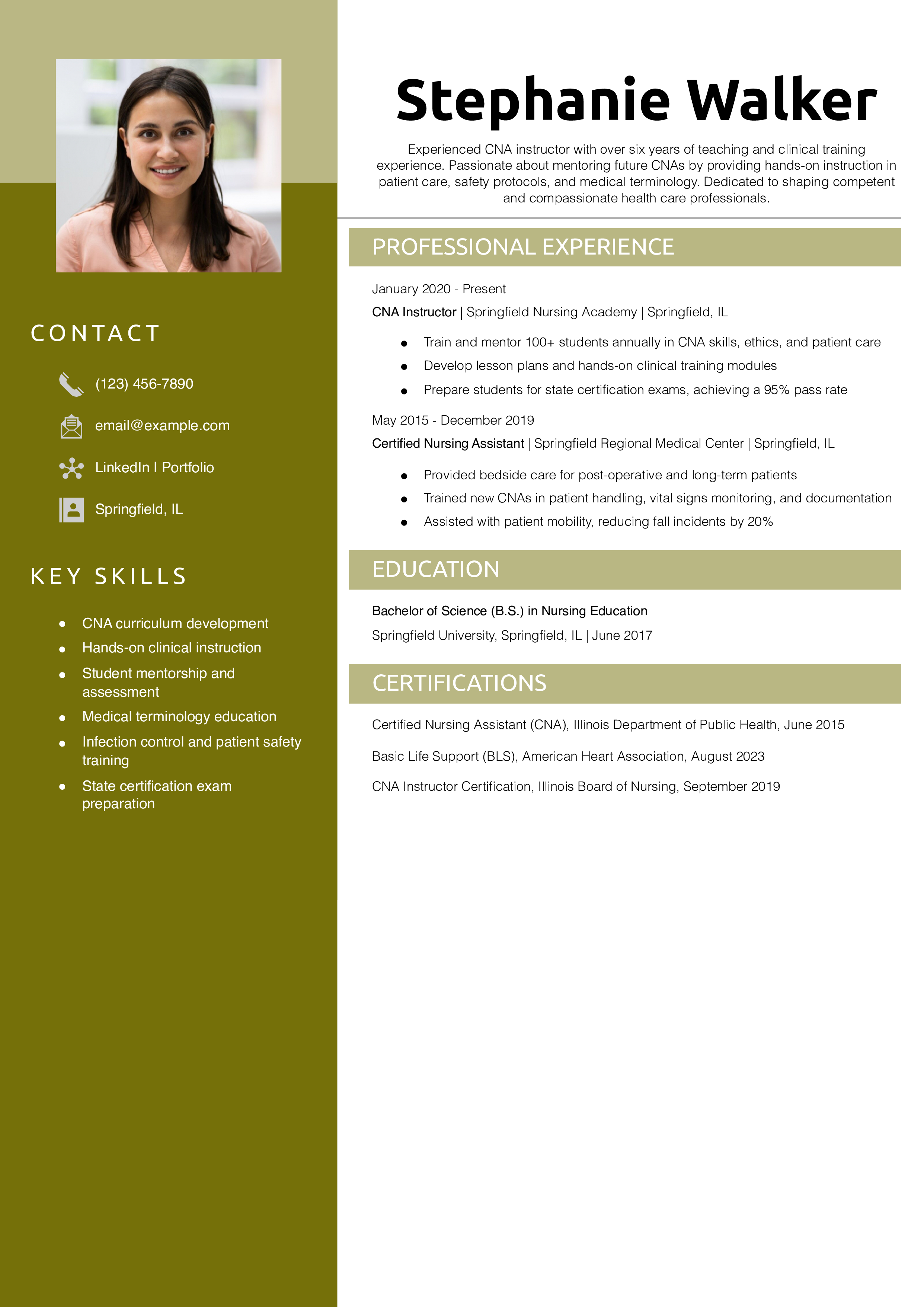 CNA Instructor Resume