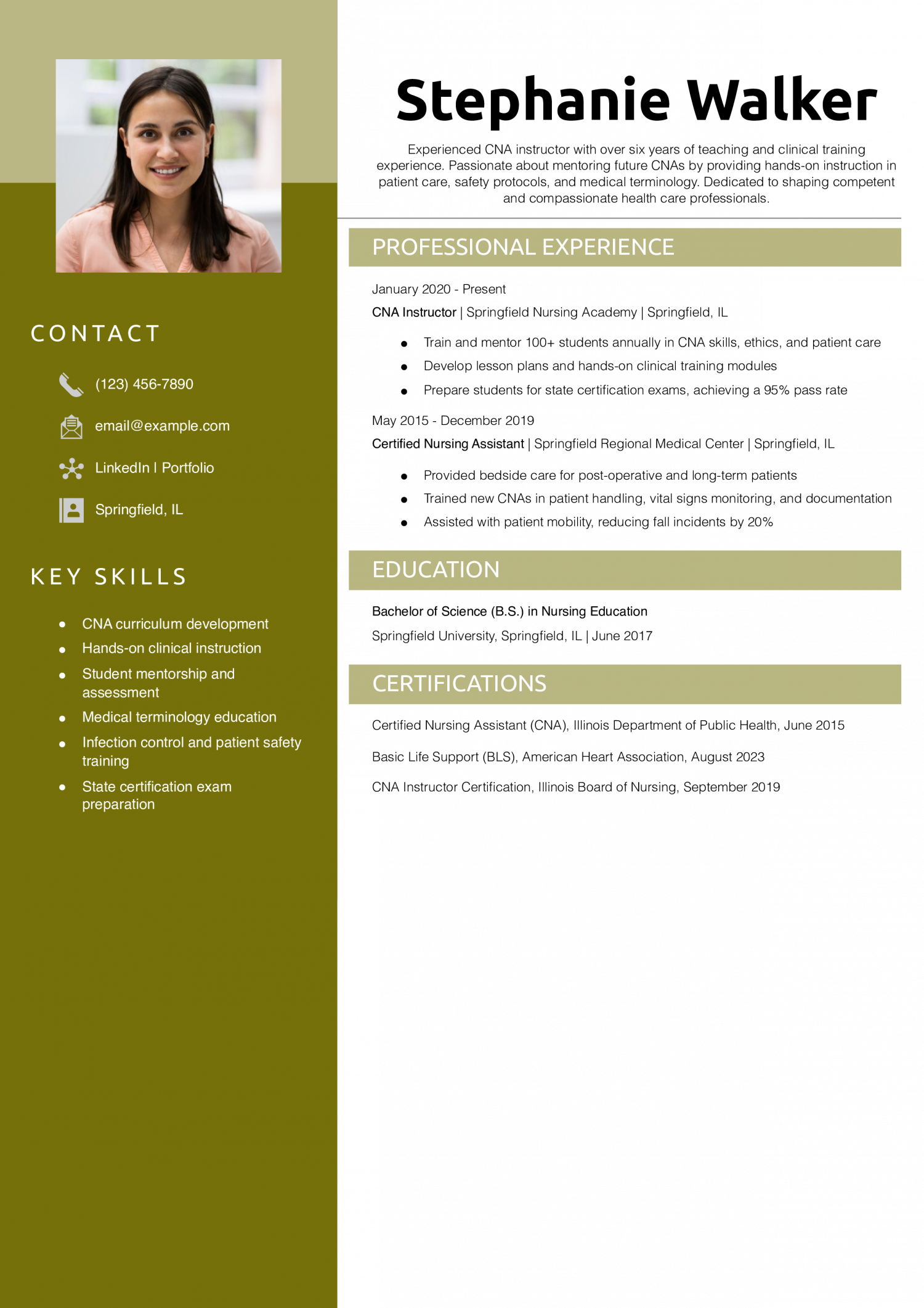 CNA Instructor Resume