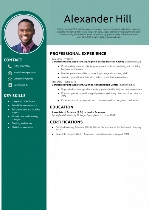 Skilled Nursing Facility CNA Resume