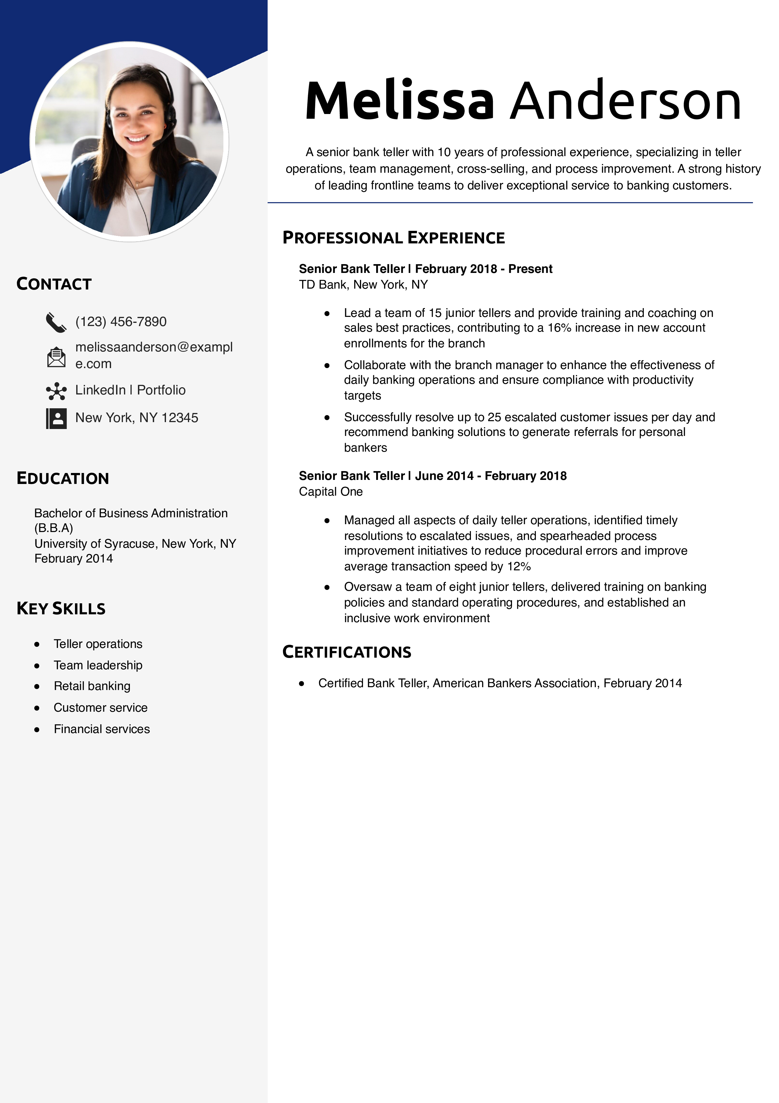 Senior-level Bank Teller