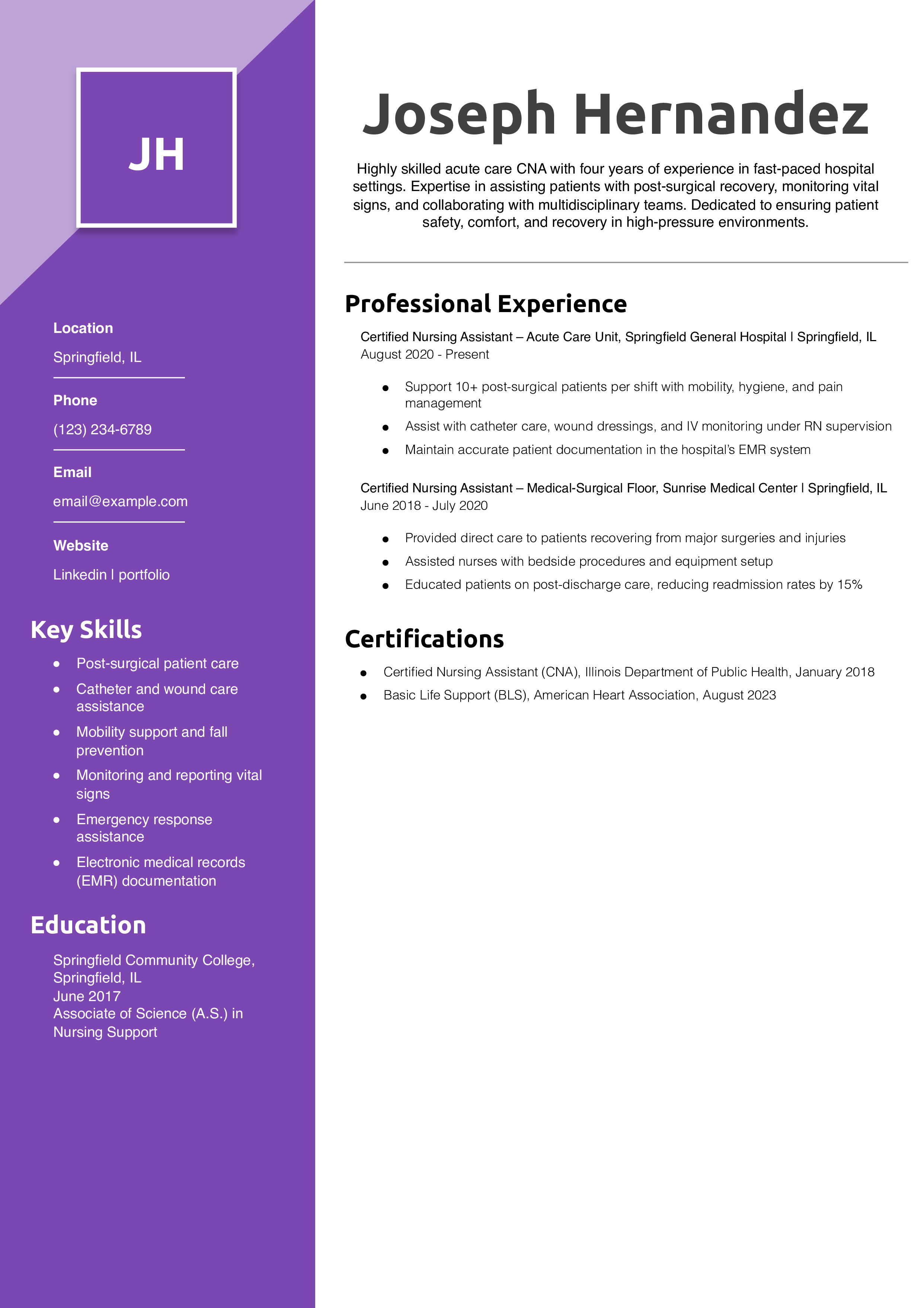 Acute Care CNA Resume