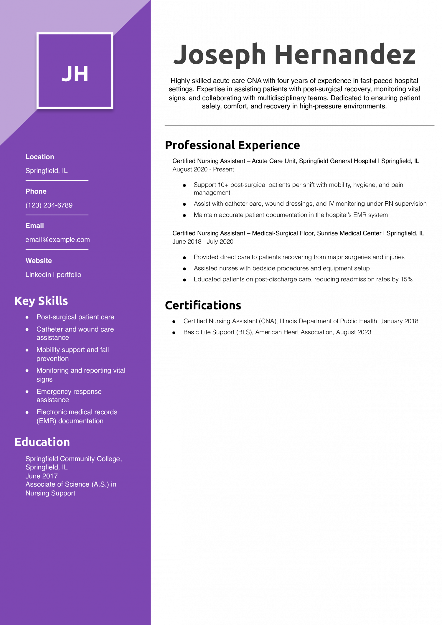 Acute Care CNA Resume