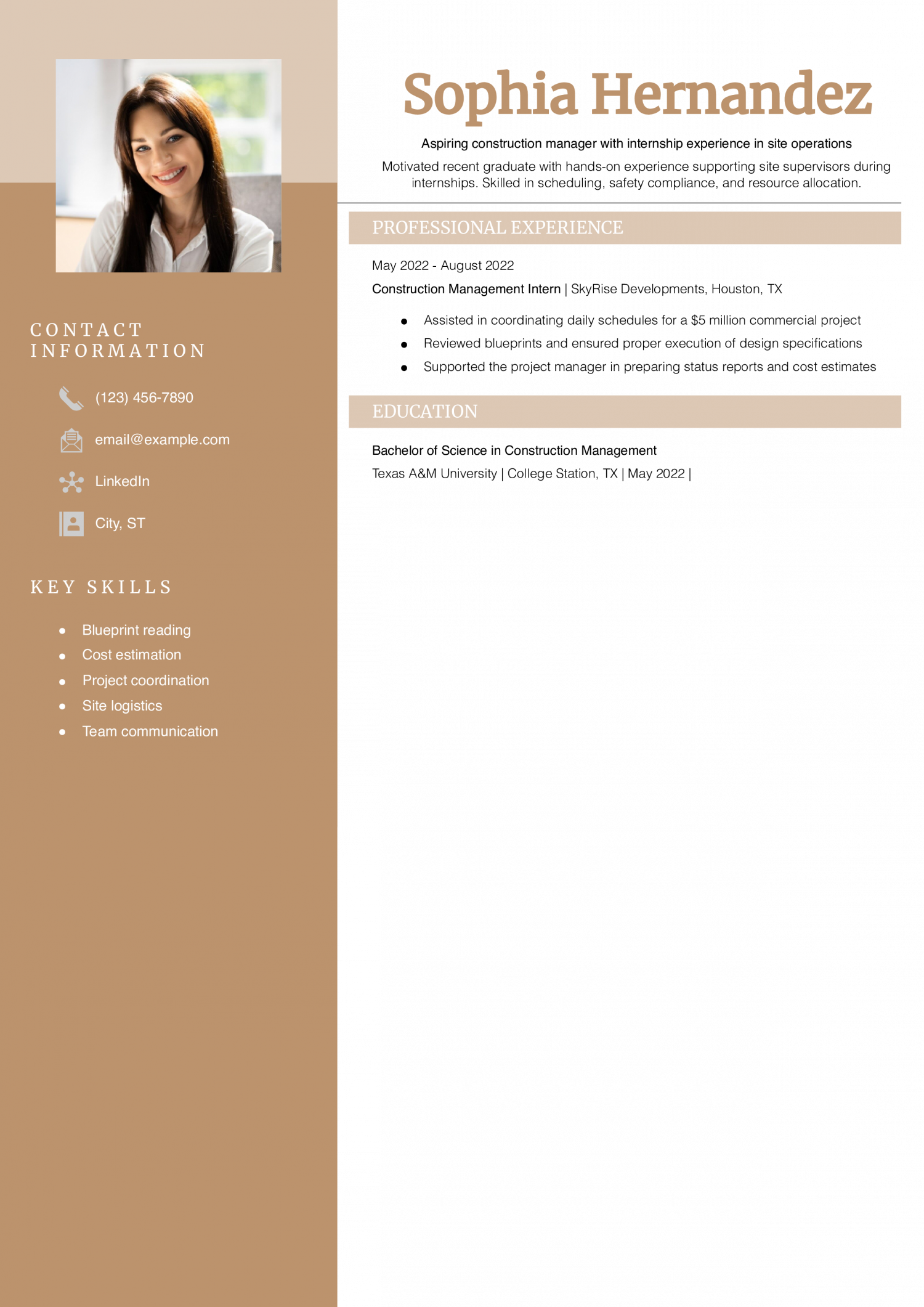 Entry-Level Construction Manager Resume Example
