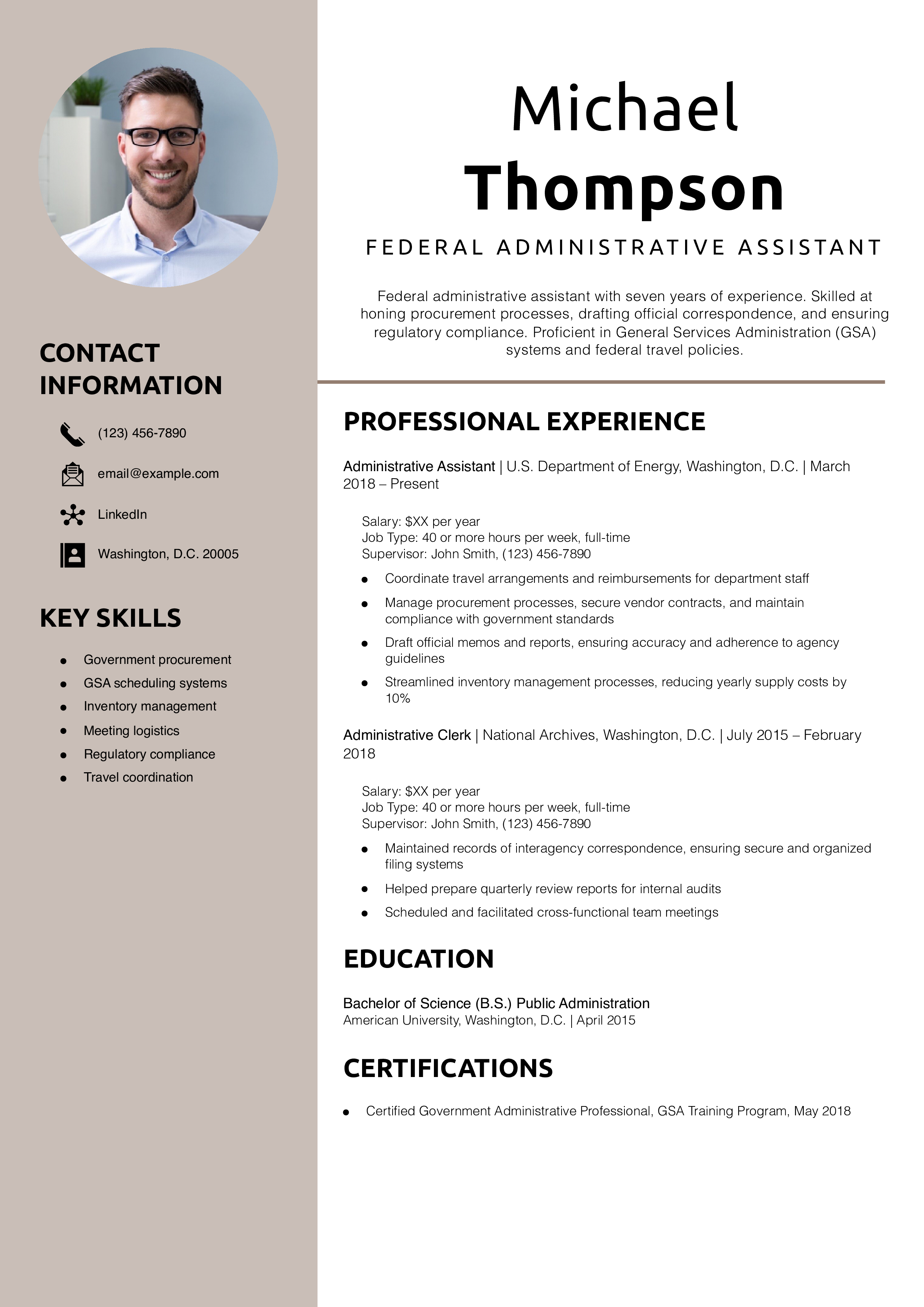 Federal Administrative Assistant Resume Example