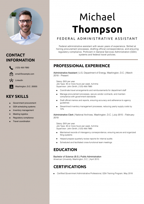 Federal Administrative Assistant Resume Example