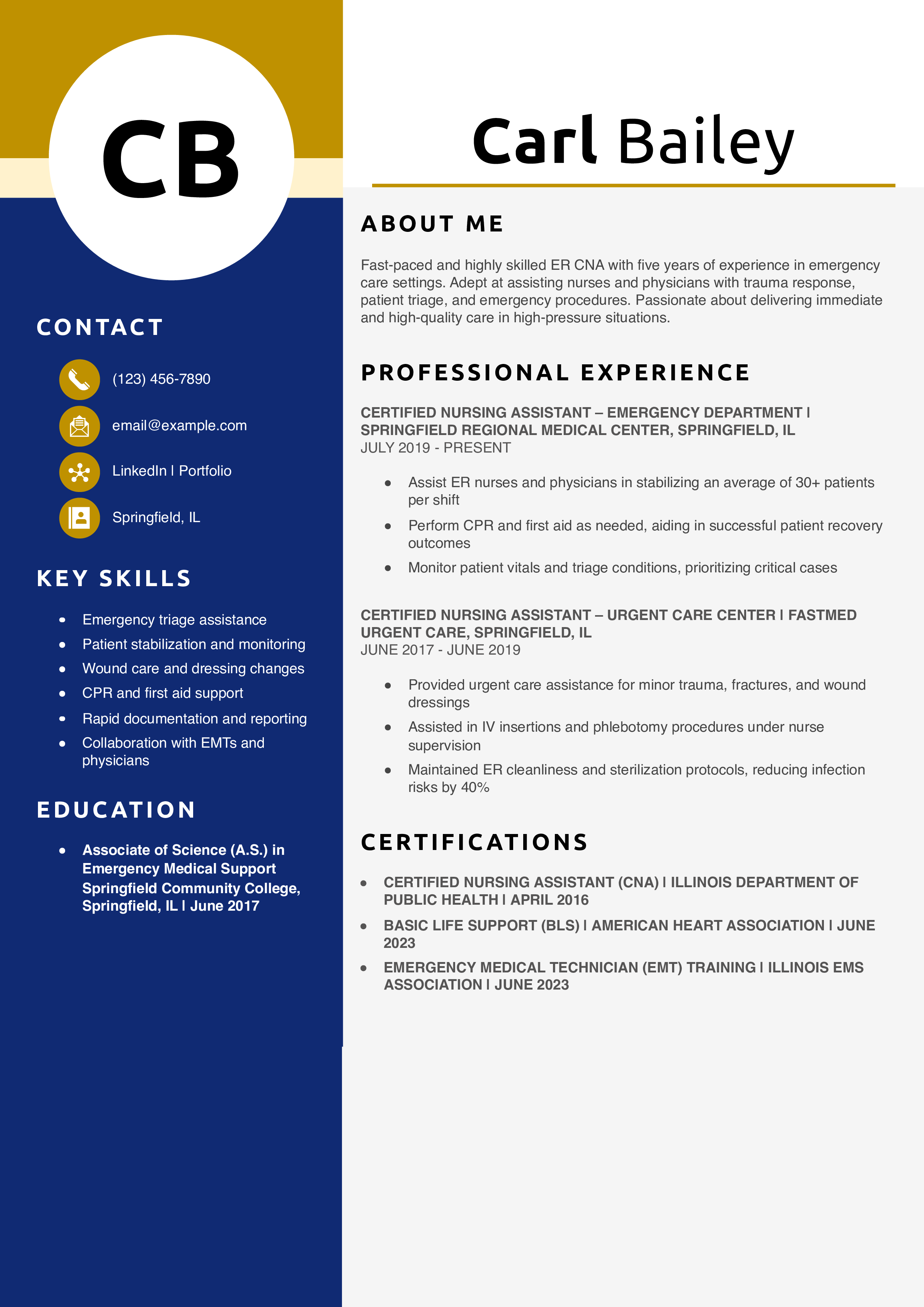 Emergency Room CNA Resume