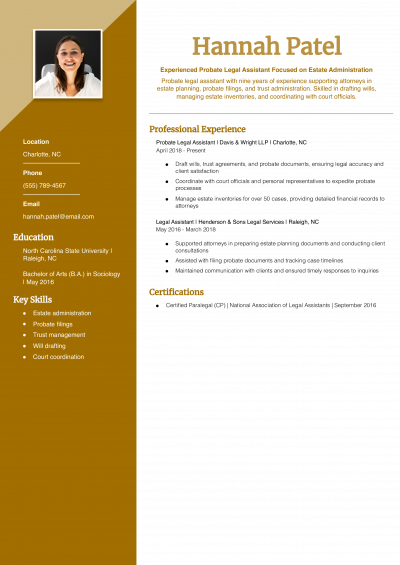 Probate Legal Assistant Resume Example