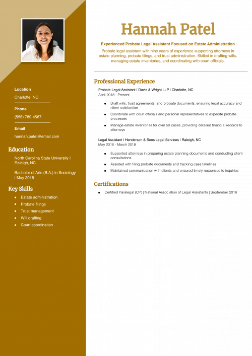 Probate Legal Assistant Resume Example