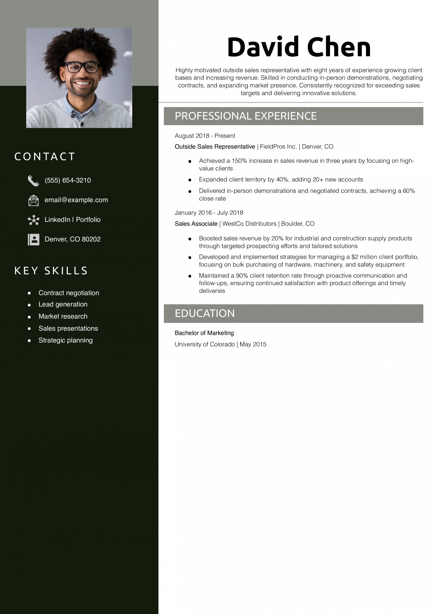 Outside Sales Representative Resume Example