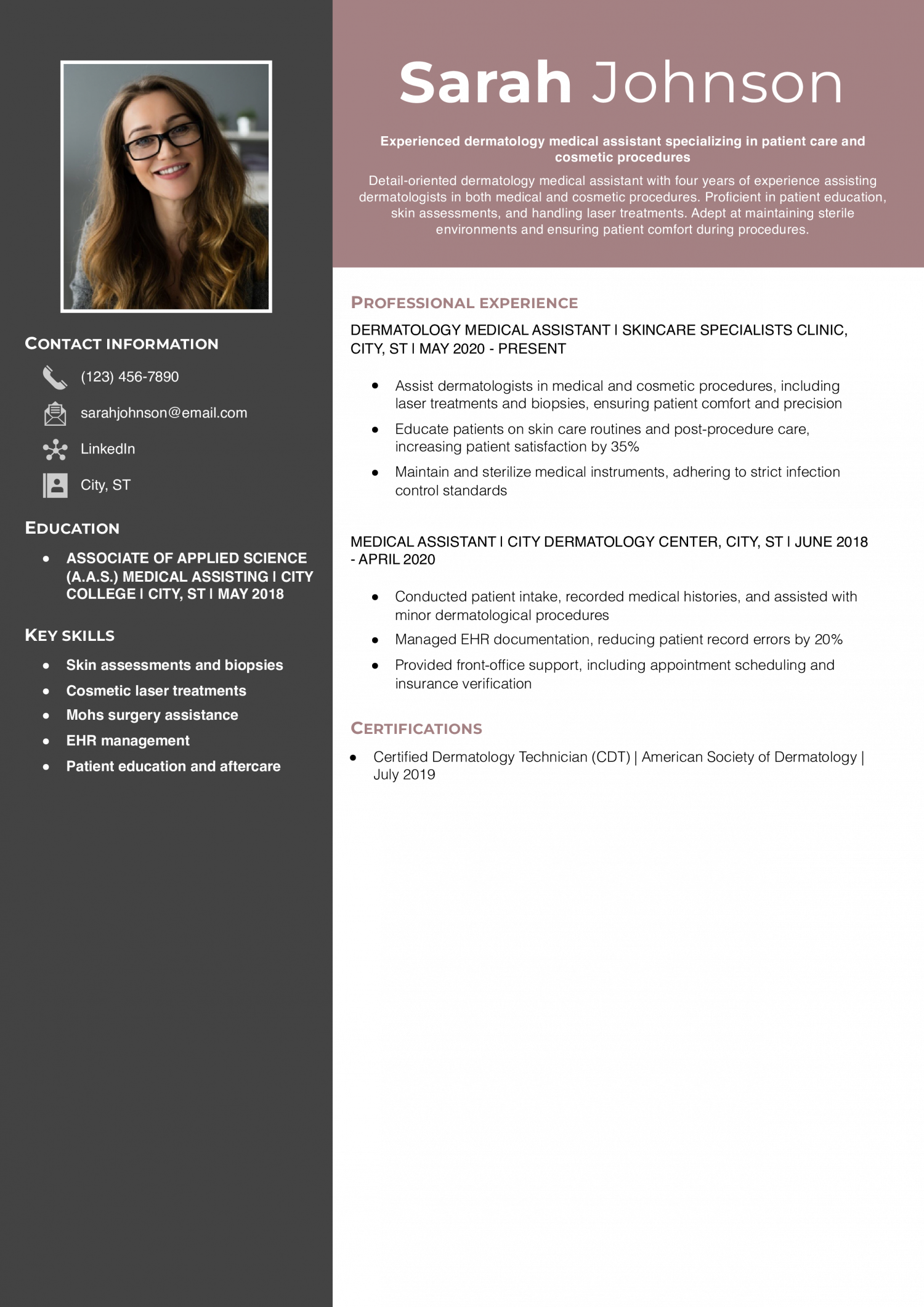 Dermatology Medical Assistant Resume Example
