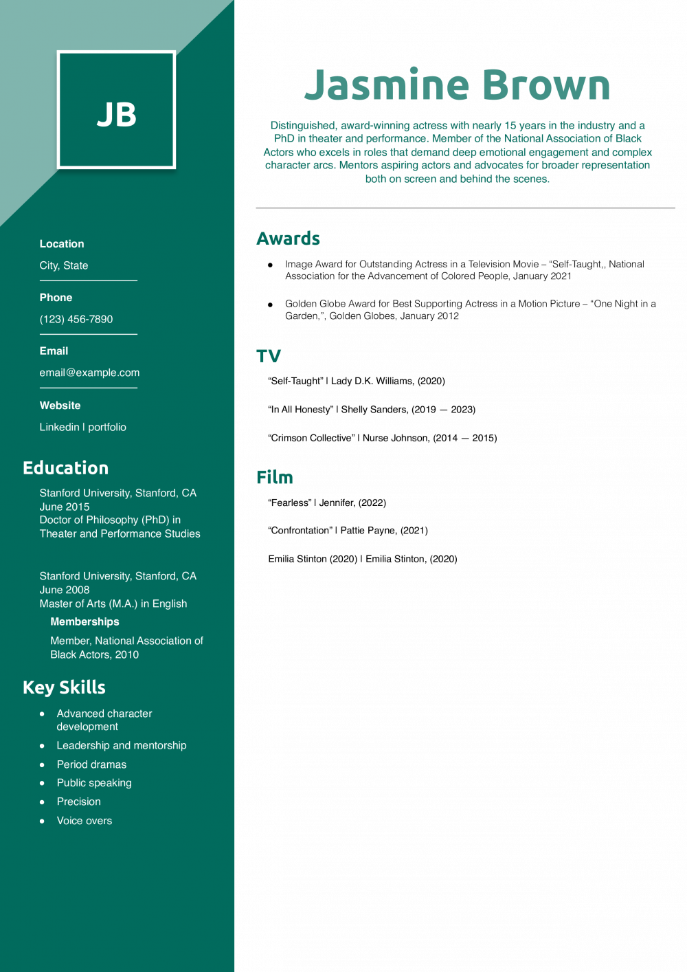 Experienced Acting Resume Example